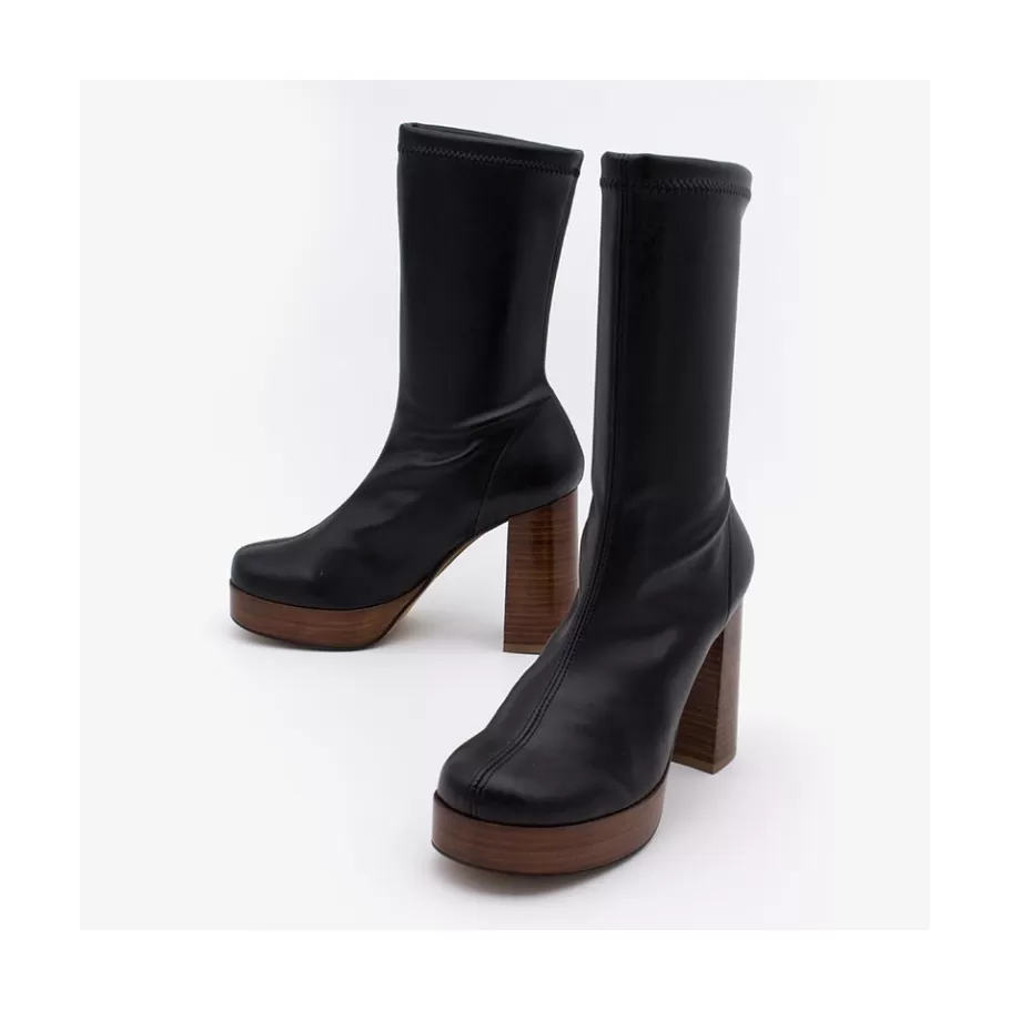 Heeled Shoes<Ángel Alarcón Anderson - Women S Leather Ankle Boots With Wood High Heel & Platform
