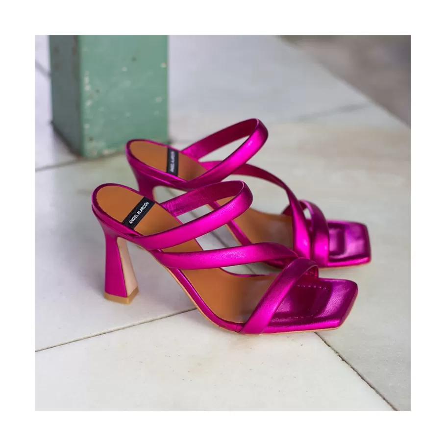 Metallized Shoes<Ángel Alarcón Cameron - Metallized Padded Straps Sandals With High Heel