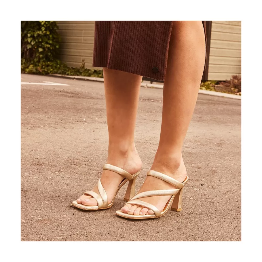 Metallized Shoes<Ángel Alarcón Cameron - Metallized Padded Straps Sandals With High Heel