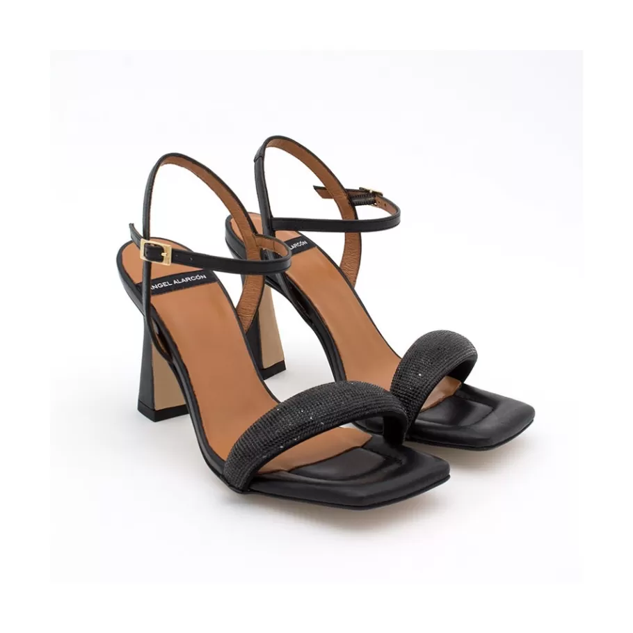 Metallized Shoes<Ángel Alarcón Carole Gem - Heeled Women S Leather Sandals With Sparkling Crystals