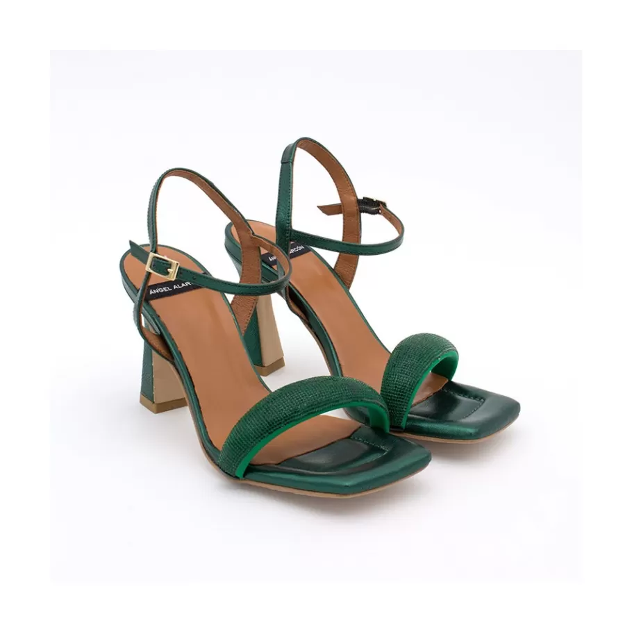 Metallized Shoes<Ángel Alarcón Carole Gem - Heeled Women S Leather Sandals With Sparkling Crystals