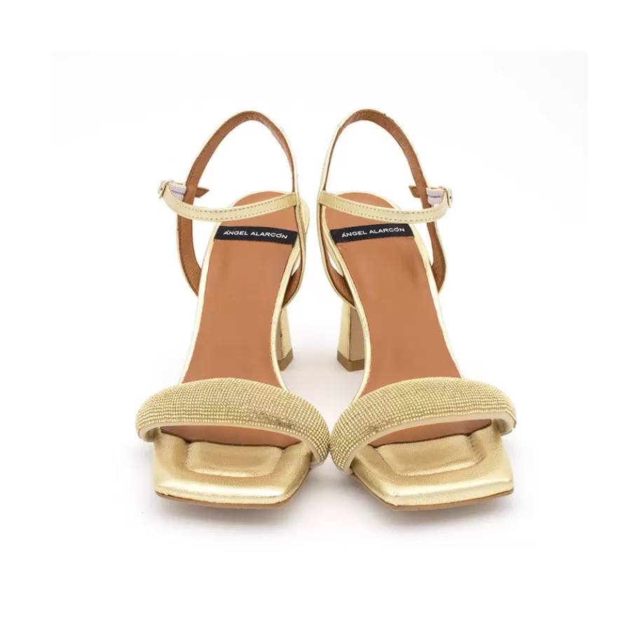 Metallized Shoes<Ángel Alarcón Carole Gem - Heeled Women S Leather Sandals With Sparkling Crystals