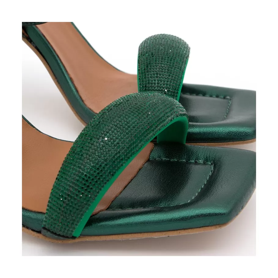 Metallized Shoes<Ángel Alarcón Carole Gem - Heeled Women S Leather Sandals With Sparkling Crystals