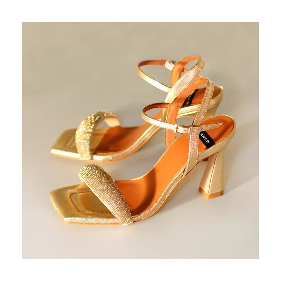 Metallized Shoes<Ángel Alarcón Carole Gem - Heeled Women S Leather Sandals With Sparkling Crystals