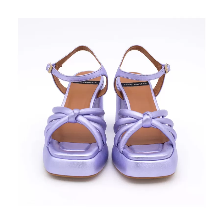 Last Units<Ángel Alarcón Estefan - Metallized Leather Padded Sandals With Block Heel & Platforms