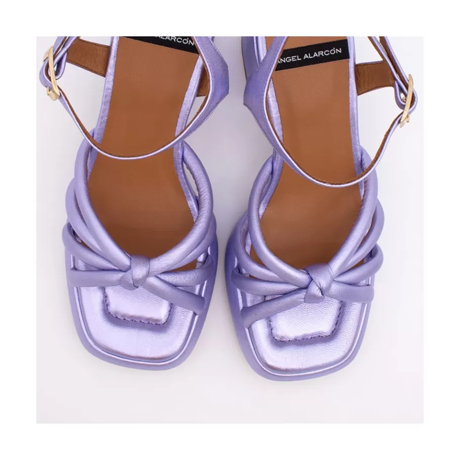 Last Units<Ángel Alarcón Estefan - Metallized Leather Padded Sandals With Block Heel & Platforms