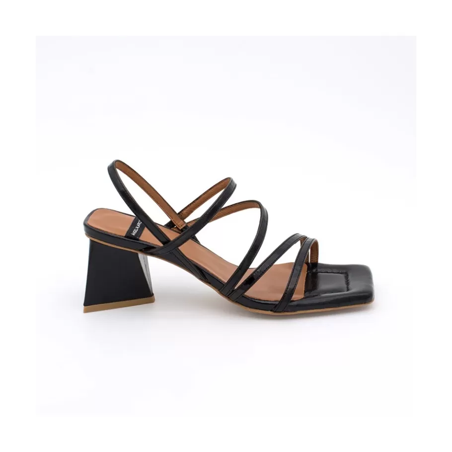 Last Units<Ángel Alarcón Guillian - Leather Strappy Sandal With Triangular Heel Design.