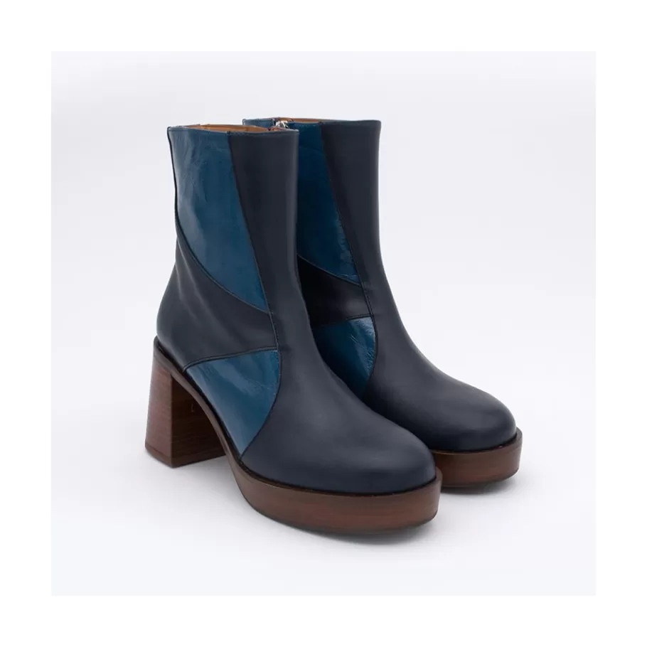 Last Units<Ángel Alarcón Ingrid - Leather Ankle Boots With Wood Block Heel & Platform