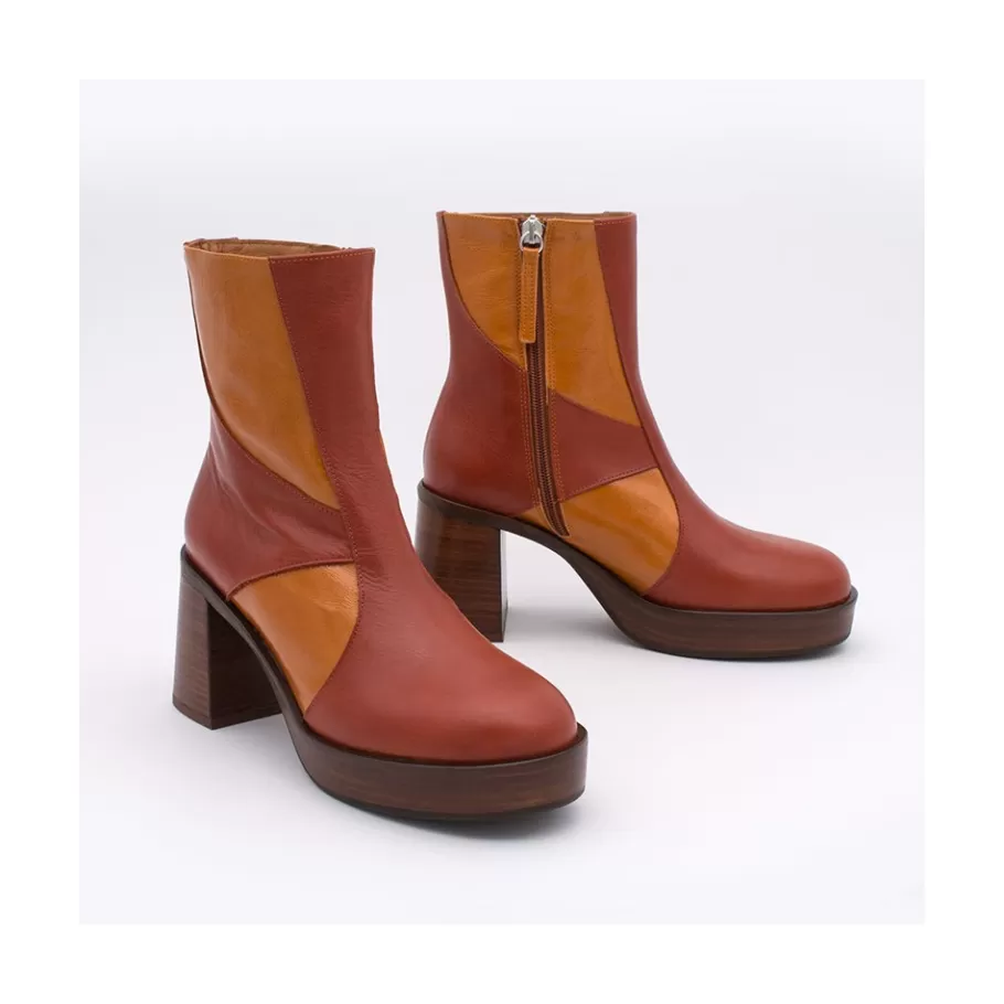 Last Units<Ángel Alarcón Ingrid - Leather Ankle Boots With Wood Block Heel & Platform