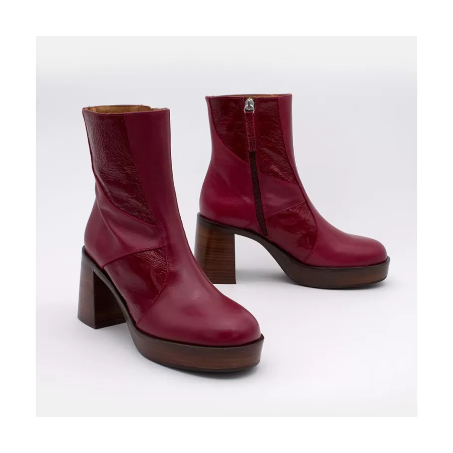 Last Units<Ángel Alarcón Ingrid - Leather Ankle Boots With Wood Block Heel & Platform