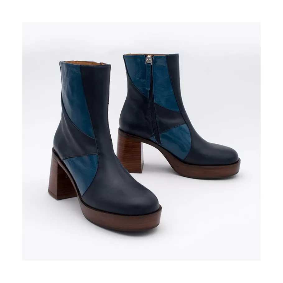 Last Units<Ángel Alarcón Ingrid - Leather Ankle Boots With Wood Block Heel & Platform