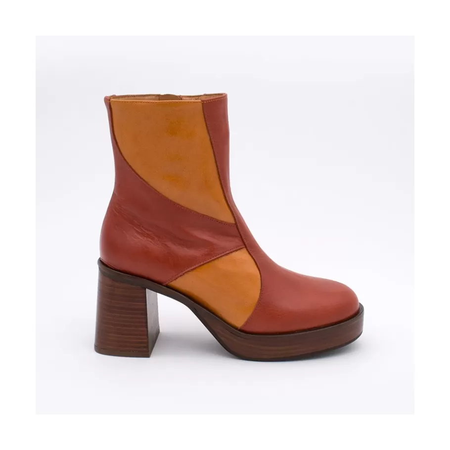 Last Units<Ángel Alarcón Ingrid - Leather Ankle Boots With Wood Block Heel & Platform