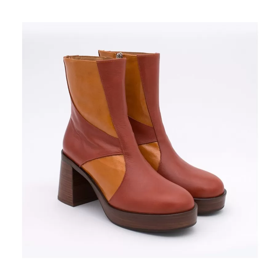 Last Units<Ángel Alarcón Ingrid - Leather Ankle Boots With Wood Block Heel & Platform