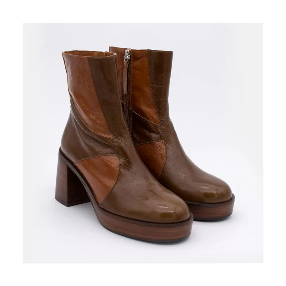 Last Units<Ángel Alarcón Ingrid - Shiny Leather Ankle Boots With Wood Block Heel & Platform
