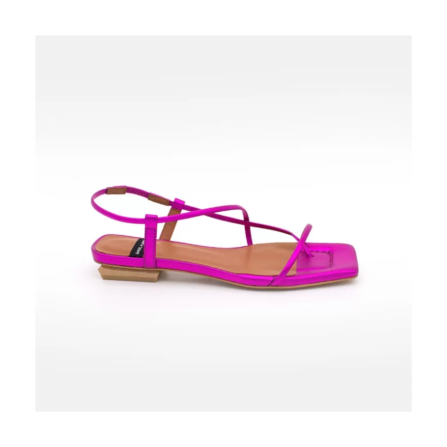 Last Units<Ángel Alarcón Julie - Metallized Leather Minimalist Strappy Flat Sandals