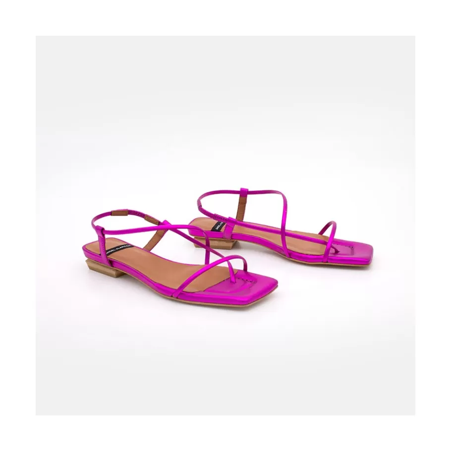 Last Units<Ángel Alarcón Julie - Metallized Leather Minimalist Strappy Flat Sandals