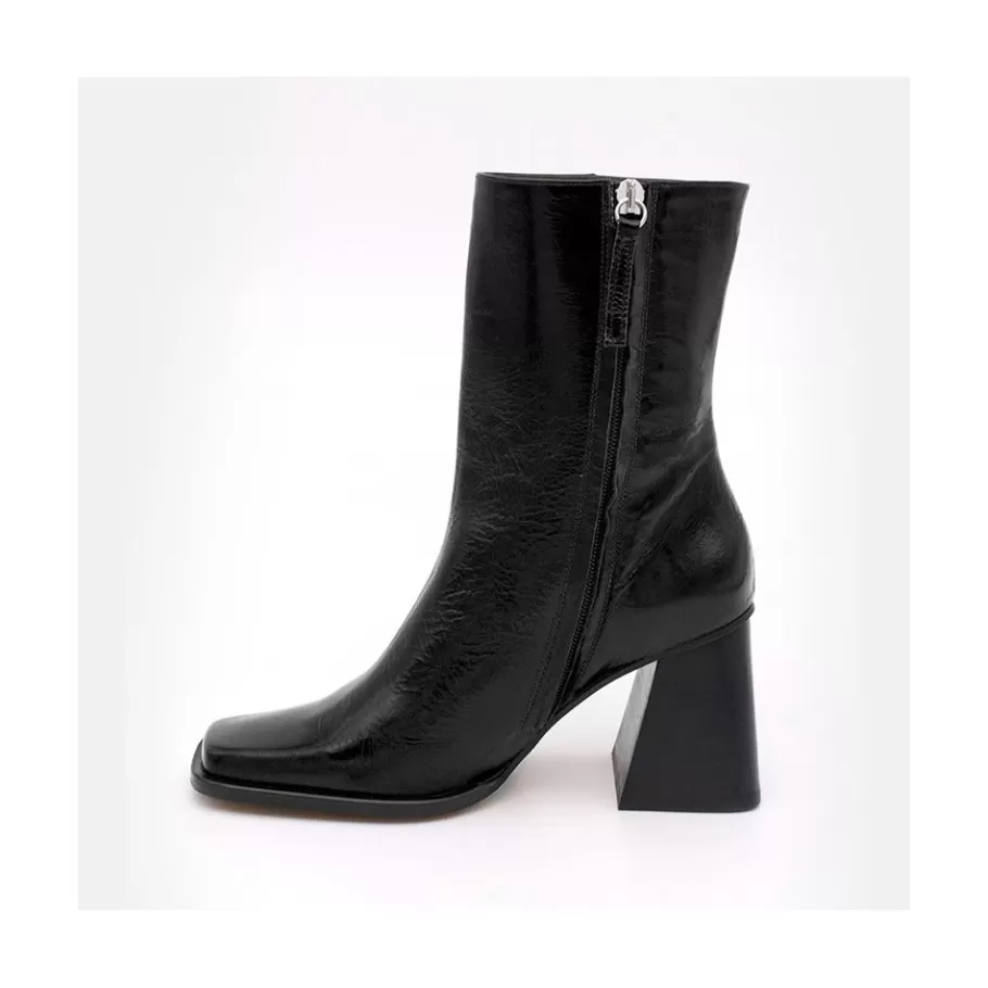 Boots And Booties<Ángel Alarcón Oconnor - Shiny Leather Ankle Boots With Zipper & Block Heel