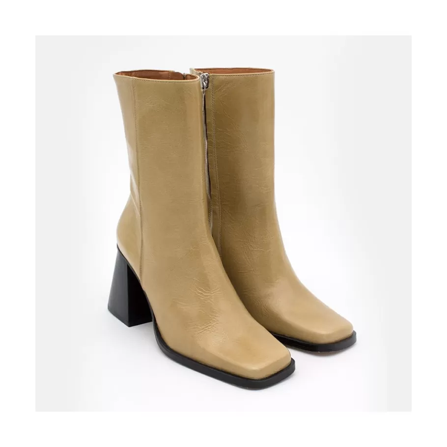 Boots And Booties<Ángel Alarcón Oconnor - Shiny Leather Ankle Boots With Zipper & Block Heel