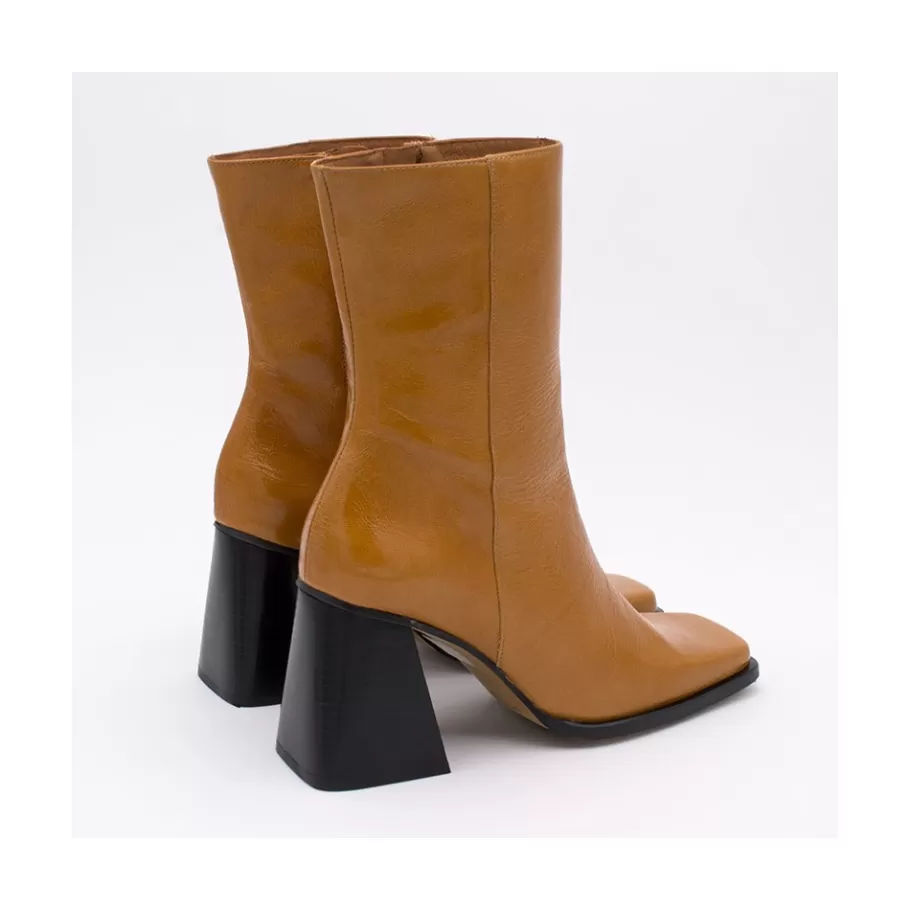 Boots And Booties<Ángel Alarcón Oconnor - Shiny Leather Ankle Boots With Zipper & Block Heel