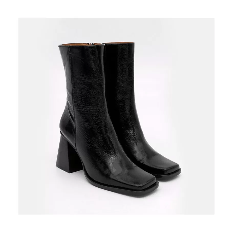 Boots And Booties<Ángel Alarcón Oconnor - Shiny Leather Ankle Boots With Zipper & Block Heel