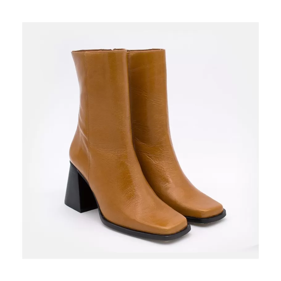 Boots And Booties<Ángel Alarcón Oconnor - Shiny Leather Ankle Boots With Zipper & Block Heel