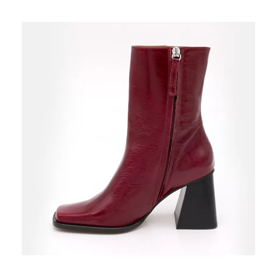 Boots And Booties<Ángel Alarcón Oconnor - Shiny Leather Ankle Boots With Zipper & Block Heel