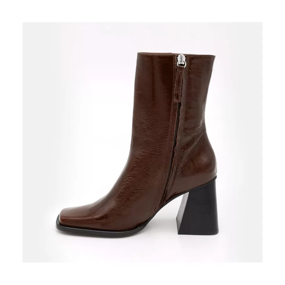 Boots And Booties<Ángel Alarcón Oconnor - Shiny Leather Ankle Boots With Zipper & Block Heel