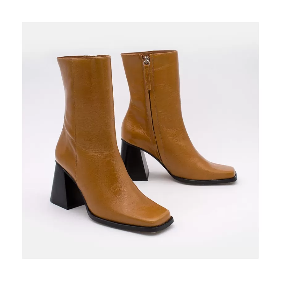 Boots And Booties<Ángel Alarcón Oconnor - Shiny Leather Ankle Boots With Zipper & Block Heel