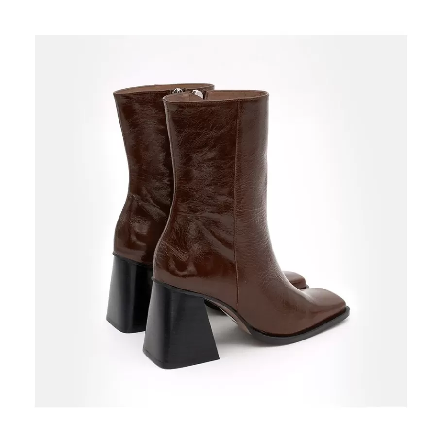Boots And Booties<Ángel Alarcón Oconnor - Shiny Leather Ankle Boots With Zipper & Block Heel