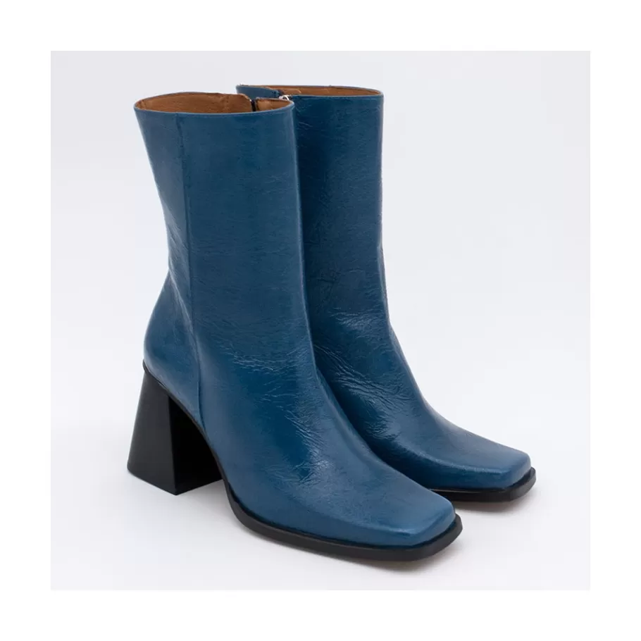 Boots And Booties<Ángel Alarcón Oconnor - Shiny Leather Ankle Boots With Zipper & Block Heel