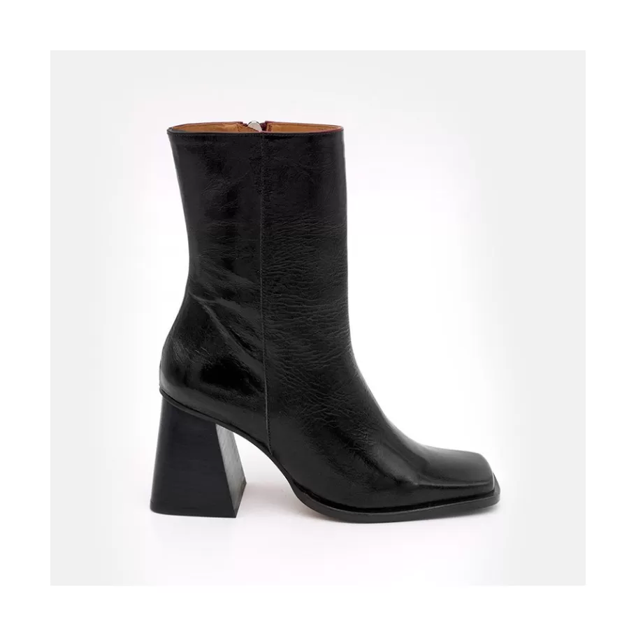 Boots And Booties<Ángel Alarcón Oconnor - Shiny Leather Ankle Boots With Zipper & Block Heel