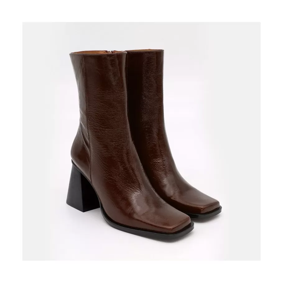 Boots And Booties<Ángel Alarcón Oconnor - Shiny Leather Ankle Boots With Zipper & Block Heel
