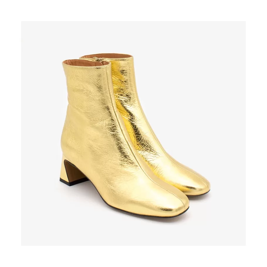 Metallized Shoes<Ángel Alarcón Parsons - Women S Metallized Leather Booties With Comfortable Low Heels