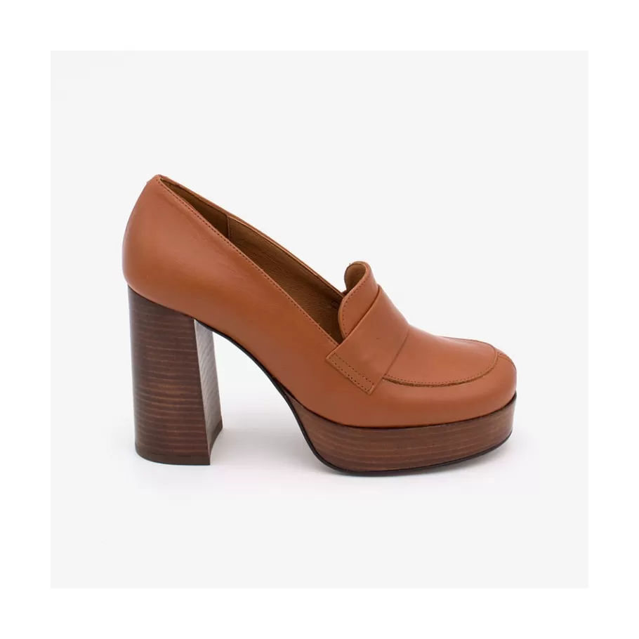 Heeled Shoes<Ángel Alarcón Petra - Women S Leather Moccasins With Wood Block High Heel And Platform