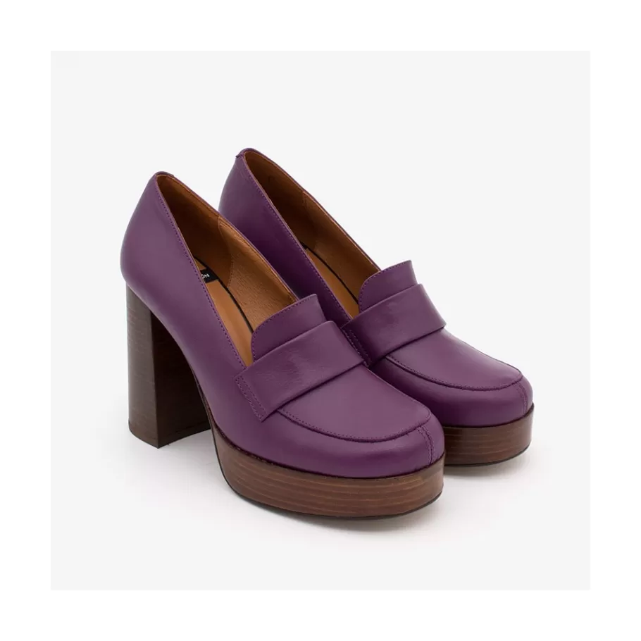 Heeled Shoes<Ángel Alarcón Petra - Women S Leather Moccasins With Wood Block High Heel And Platform