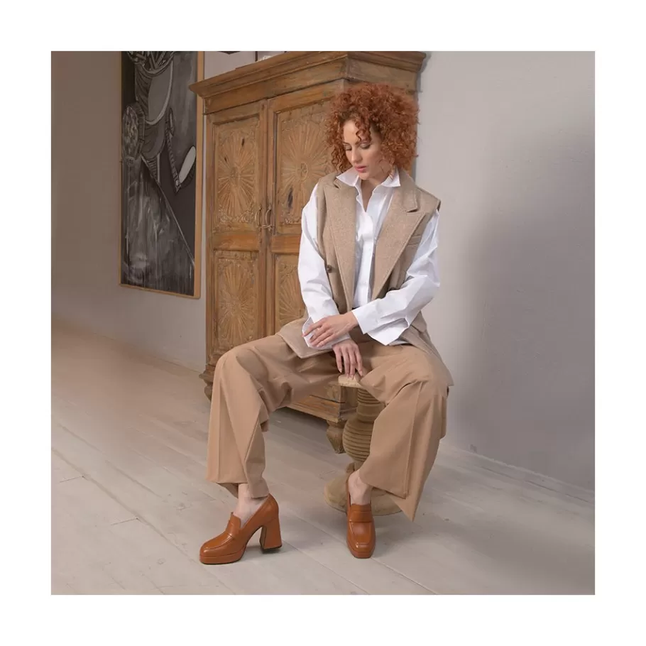 Heeled Shoes<Ángel Alarcón Pinay - Leather Women S Moccasin With Block Heel And Platform