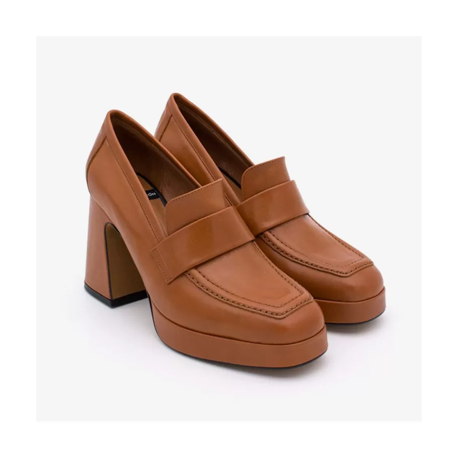 Heeled Shoes<Ángel Alarcón Pinay - Leather Women S Moccasin With Block Heel And Platform