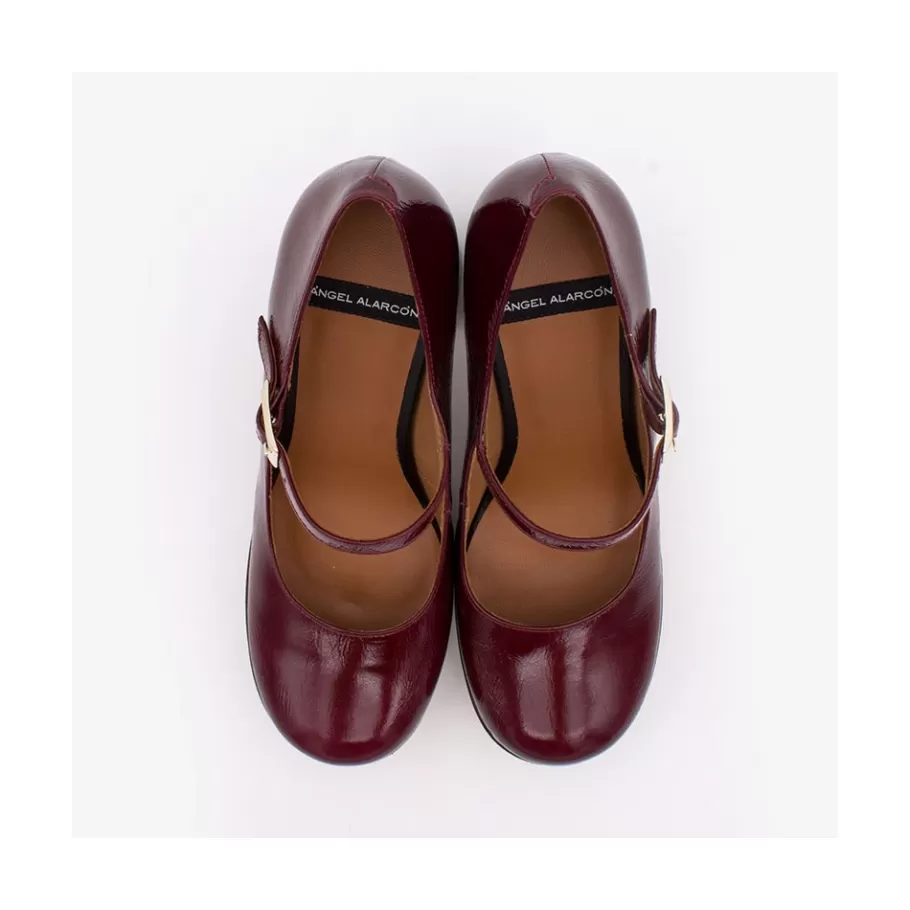 Heeled Shoes<Ángel Alarcón Soraya - Ankle Strap Shiny Leather Pump With Wood Platform And Block Heel