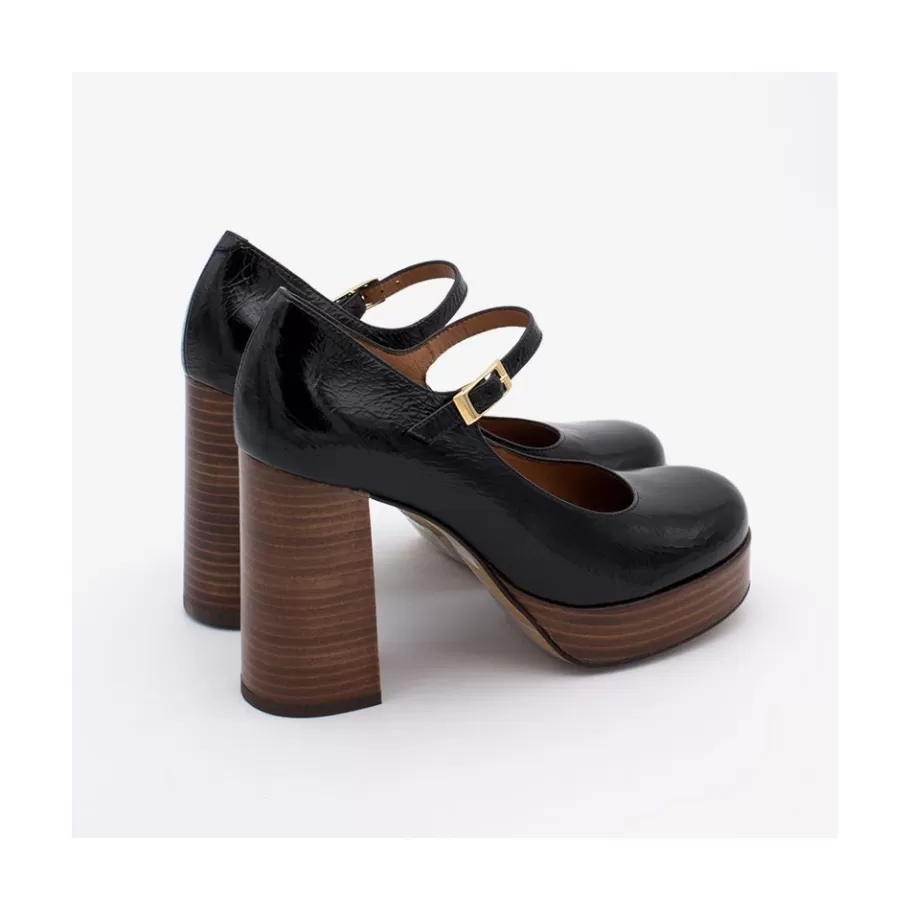 Heeled Shoes<Ángel Alarcón Soraya - Ankle Strap Shiny Leather Pump With Wood Platform And Block Heel