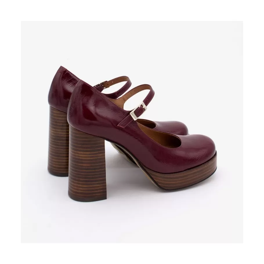Heeled Shoes<Ángel Alarcón Soraya - Ankle Strap Shiny Leather Pump With Wood Platform And Block Heel