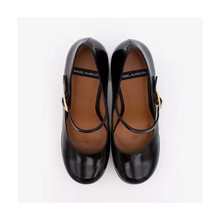 Heeled Shoes<Ángel Alarcón Soraya - Ankle Strap Shiny Leather Pump With Wood Platform And Block Heel