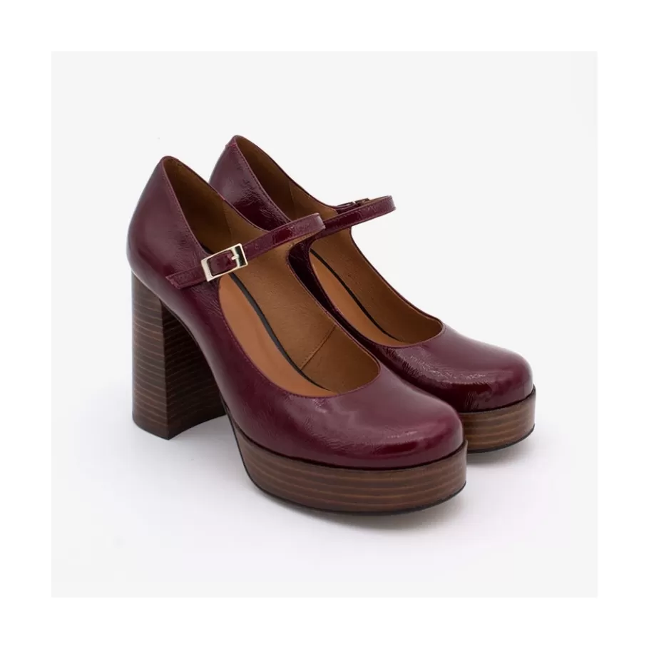 Heeled Shoes<Ángel Alarcón Soraya - Ankle Strap Shiny Leather Pump With Wood Platform And Block Heel