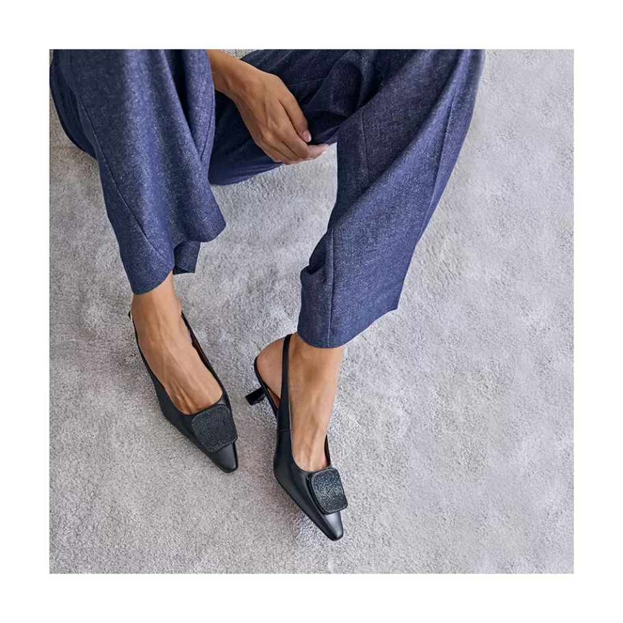 Last Units<Ángel Alarcón Tamar - Sling Back Pointed Toe Leather Pump With Ornament