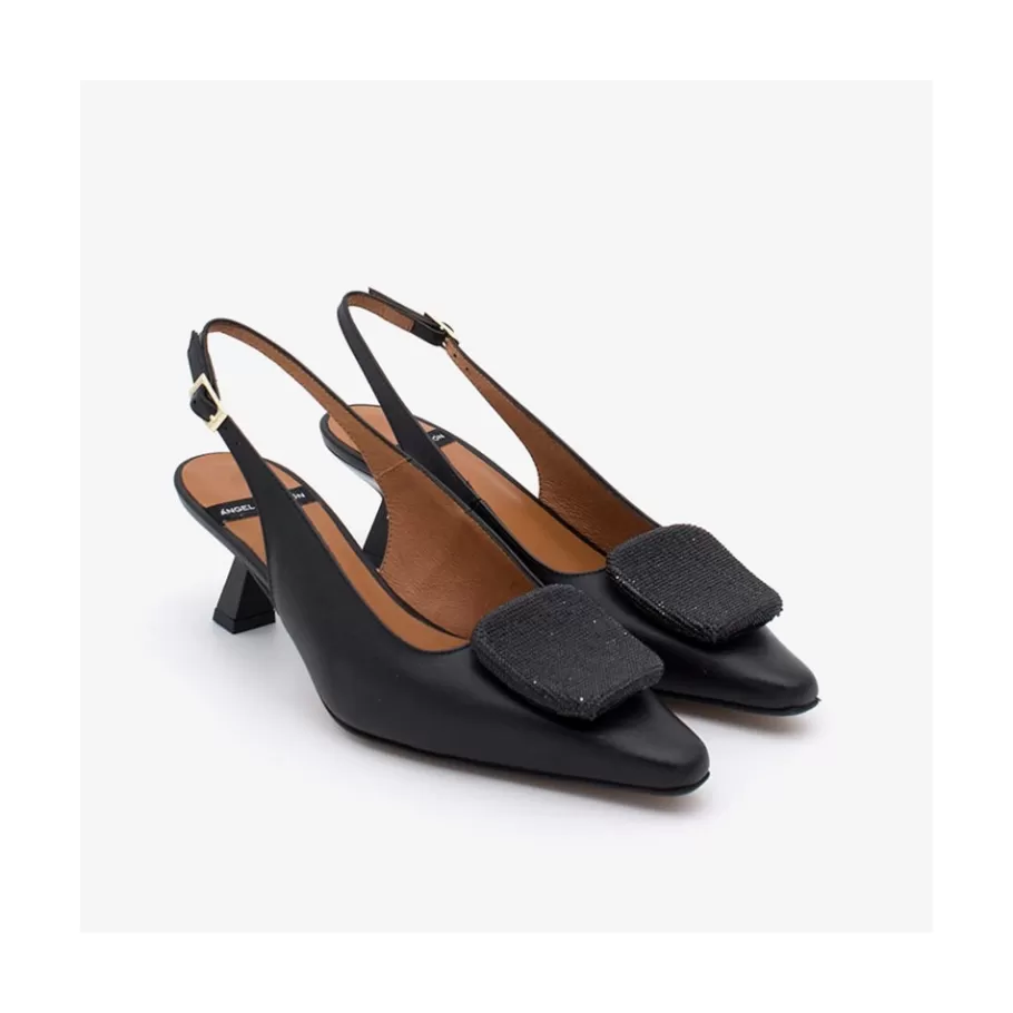 Last Units<Ángel Alarcón Tamar - Sling Back Pointed Toe Leather Pump With Ornament